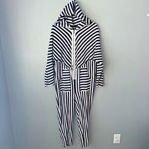 Free People Free-est Cruel Summer Navy Striped Hooded JumpSuit Women XS